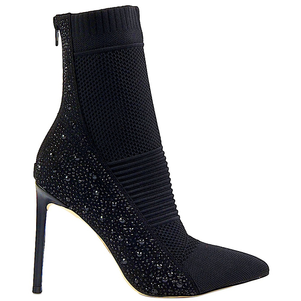 Rhinestones Knit Heeled Bootie